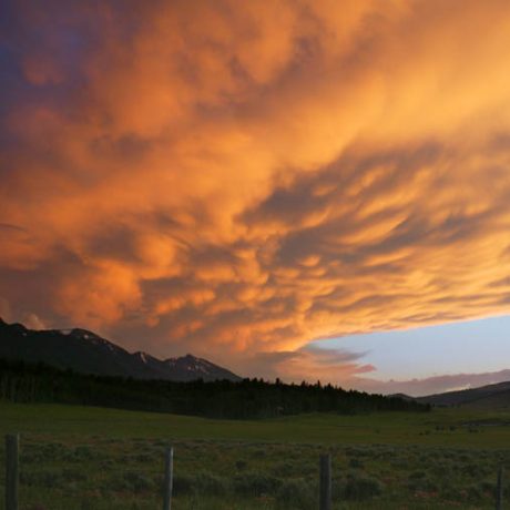 Outdoor landscape with cloudy sunset